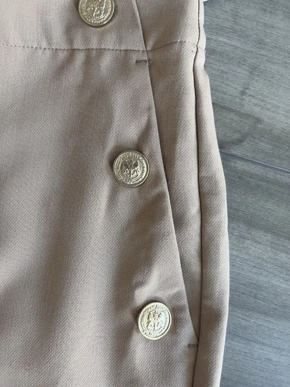 ZARA Tan Gold Button Ankle Pants Large NWT High Rise Straight Leg Quiet Luxury - Picture 6 of 12